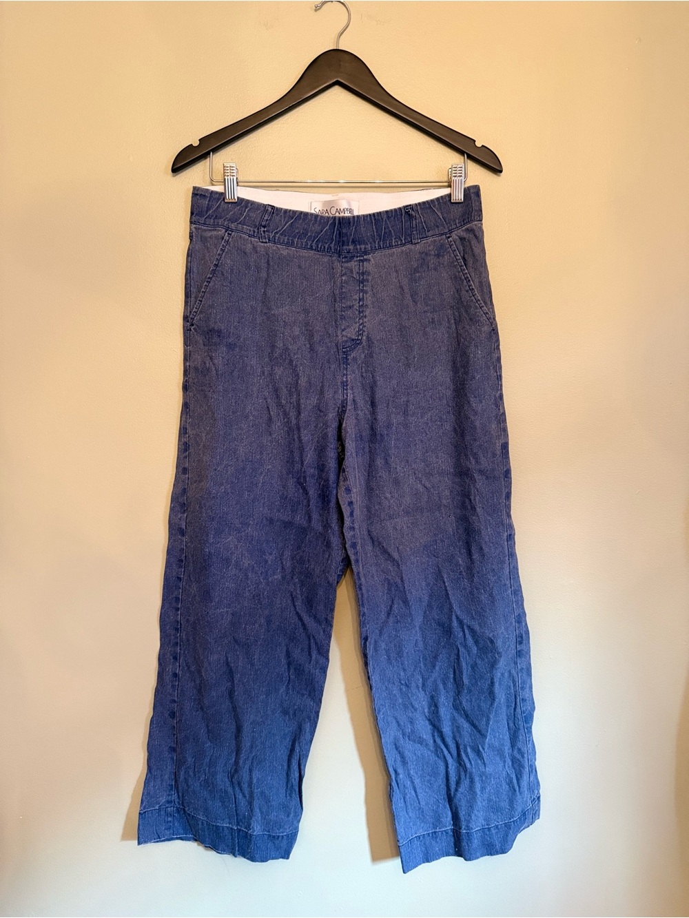 Sara Campbell Linen Blend Wide Leg Pants Blue Medium Made in USA